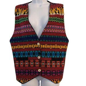Boho Geometric Pattern Vest Women's M/L Guatemalan Made‎ Cotton